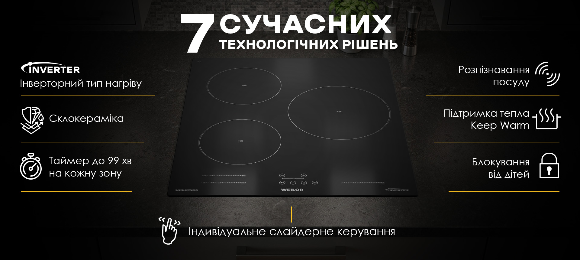 Індукційна варильна поверхня WEILOR WIS 433 BLACK з індивідуальним слайдерним керуванням та сучасними технологіями